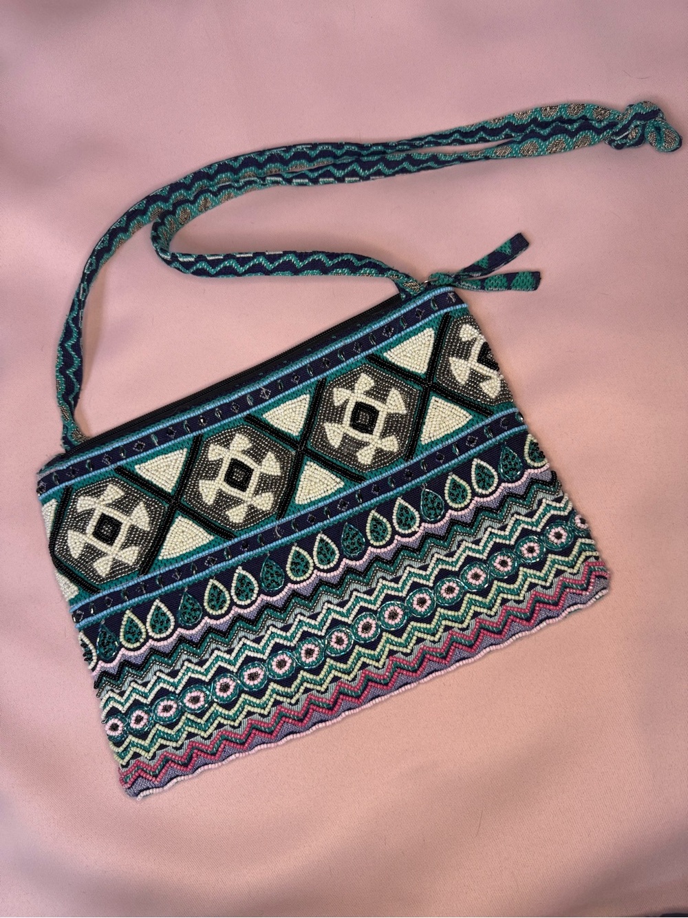 Coco Rose - Beaded Geometric Crossbody Bag in Teal and Purple
